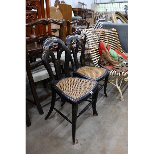 1136 - A pair of Victorian cane seated papier mache bedroom chairs