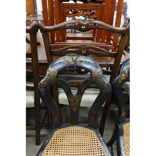 1136 - A pair of Victorian cane seated papier mache bedroom chairs