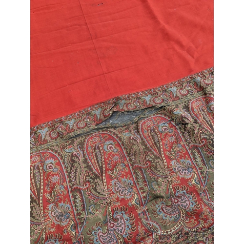 1139 - A silkwork shawl (a.f.) 270 x 140cm and an Indian embroidered cloth, 185 x180cm