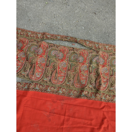 1139 - A silkwork shawl (a.f.) 270 x 140cm and an Indian embroidered cloth, 185 x180cm