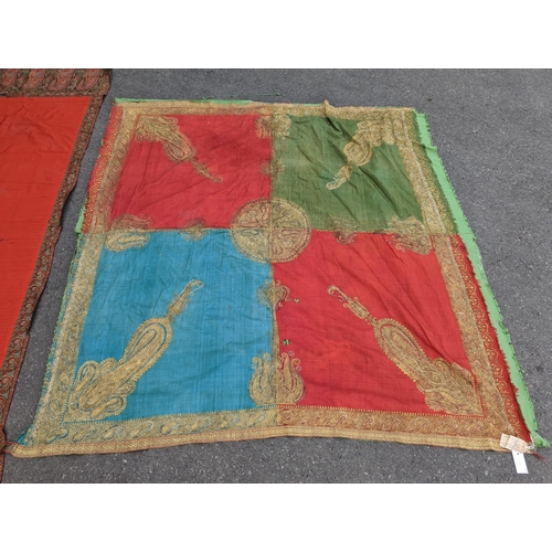 1139 - A silkwork shawl (a.f.) 270 x 140cm and an Indian embroidered cloth, 185 x180cm