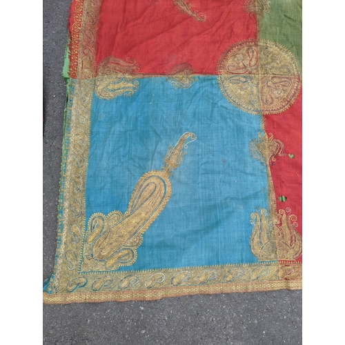 1139 - A silkwork shawl (a.f.) 270 x 140cm and an Indian embroidered cloth, 185 x180cm