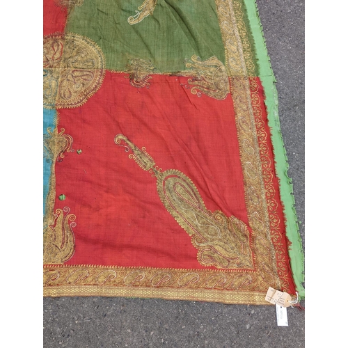 1139 - A silkwork shawl (a.f.) 270 x 140cm and an Indian embroidered cloth, 185 x180cm