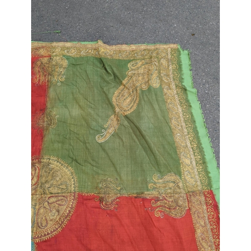 1139 - A silkwork shawl (a.f.) 270 x 140cm and an Indian embroidered cloth, 185 x180cm