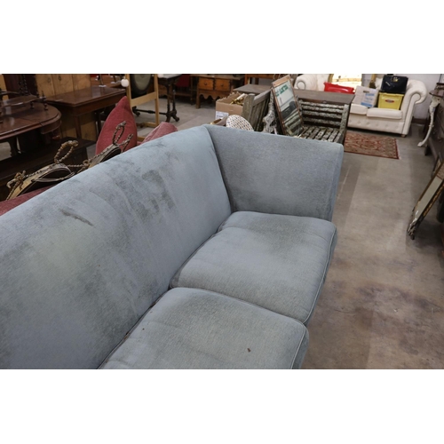 1141 - A large contemporary turquoise fabric sofa, length 230cm, depth 96cm, height 93cm