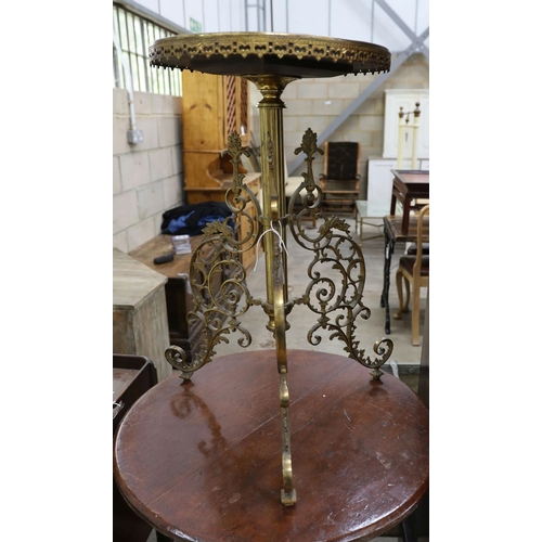 1154 - A circular brass and specimen marble tripod table, top diameter 40cm, height 71cm