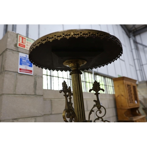 1154 - A circular brass and specimen marble tripod table, top diameter 40cm, height 71cm