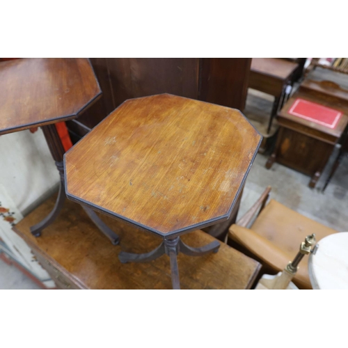 1159 - A pair of Regency style octagonal tripod wine tables, width 44cm, depth 39cm, height 73cm... 