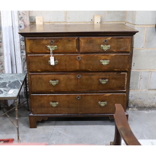 1163 - An 18th century and later banded walnut chest of drawers, width 99cm, depth 52cm, height 94cm... 