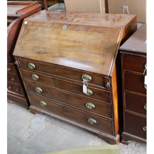 1174 - A George III mahogany bureau, width 107cm, depth 54cm, height 104cm