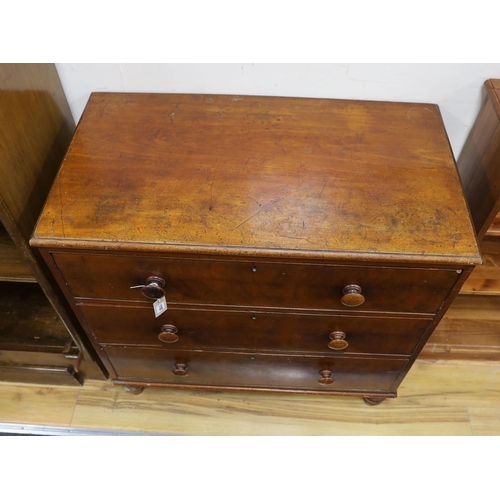 1197 - A Victorian mahogany three drawer chest of drawers, width 93cm, depth 50cm, height 91cm