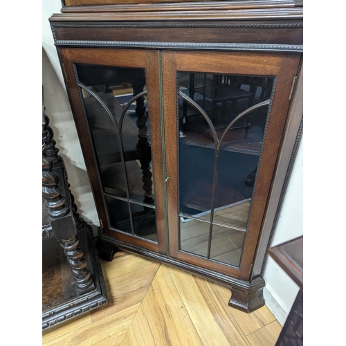 1200 - An Edwardian mahogany glazed standing corner cabinet, fitted four shelves, width 80cm, depth 42cm, h... 