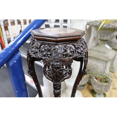 1209 - A Chinese hongmu marble topped jardiniere stand, early 20th century, height 90cm