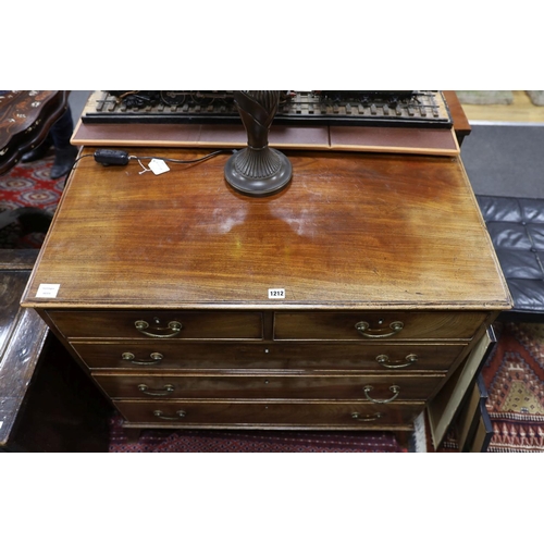 1212 - A George III mahogany chest, fitted two short and three long oak lined drawers, width 95cm, depth 51... 