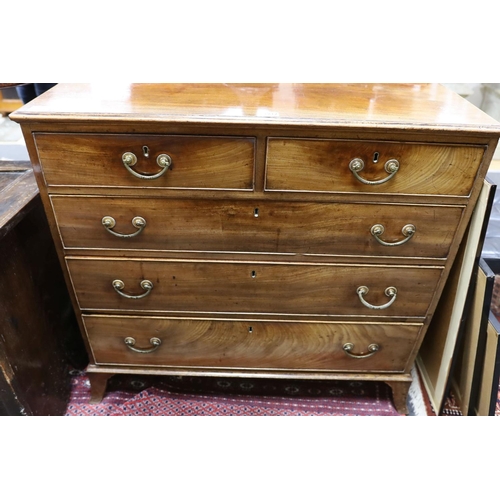 1212 - A George III mahogany chest, fitted two short and three long oak lined drawers, width 95cm, depth 51... 