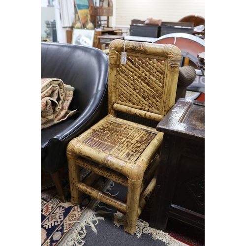 1215 - A pair of Chinese bamboo side chairs, width 45cm, depth 48cm, height 99cm