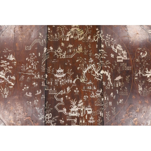 1222 - A Chinese carved hardwood circular inlaid centre table, diameter 122cm, height 87cm