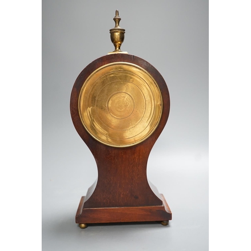 1257 - An Edwardian mahogany inlaid satinwood balloon timepiece - 32cm high