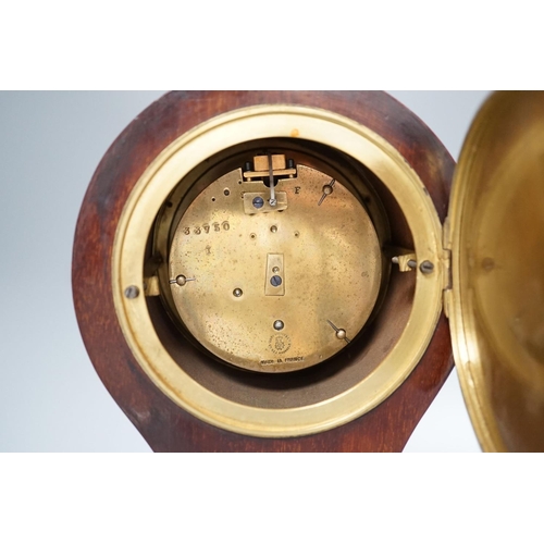 1257 - An Edwardian mahogany inlaid satinwood balloon timepiece - 32cm high