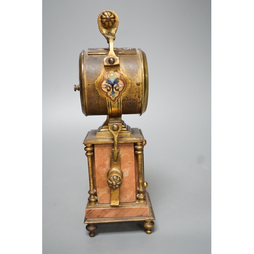 1268 - A French champleve enamel ormolu and marble mantle timepiece - 23cm high