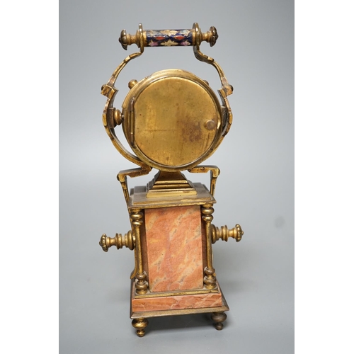 1268 - A French champleve enamel ormolu and marble mantle timepiece - 23cm high