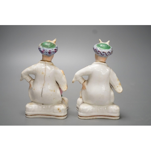 1273 - Two Staffordshire porcelain figures of seated Ottoman Turks - 12.5cm high