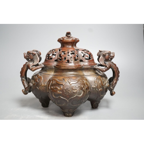 1280 - A 19th century Chinese bronze quatrefoil censer, with four character mark - 19cm high