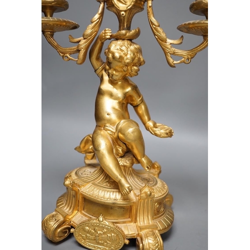 1294 - A pair of Louis XVI style ormolu cherub candelabra, late 19th century,  31cm