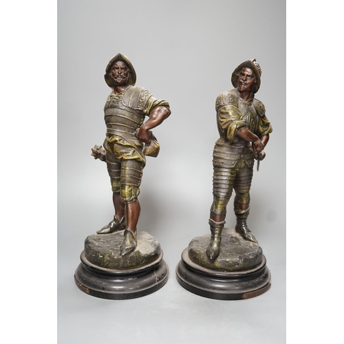 1302 - A pair of late Victorian bronzed spelter figures of 17th century soldiers - 33cm high