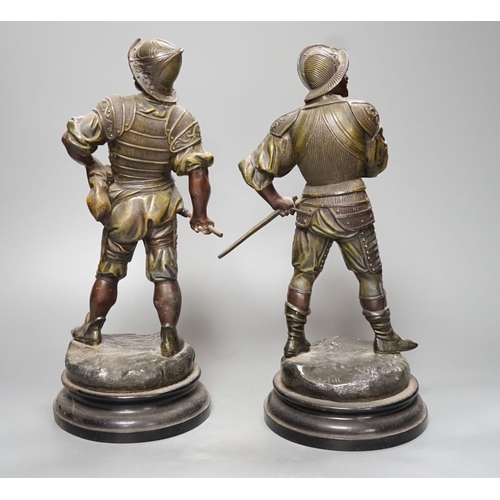 1302 - A pair of late Victorian bronzed spelter figures of 17th century soldiers - 33cm high