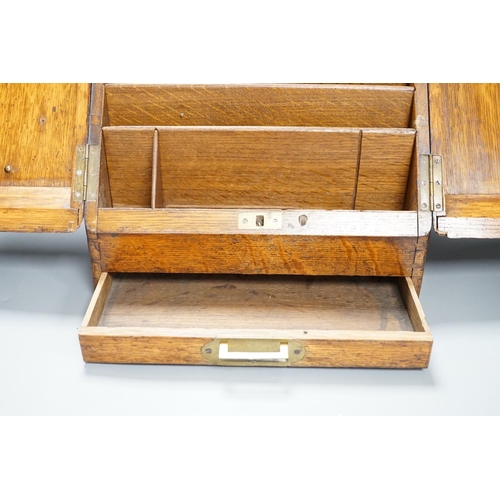 1308 - A Victorian oak stationery box with original fittings