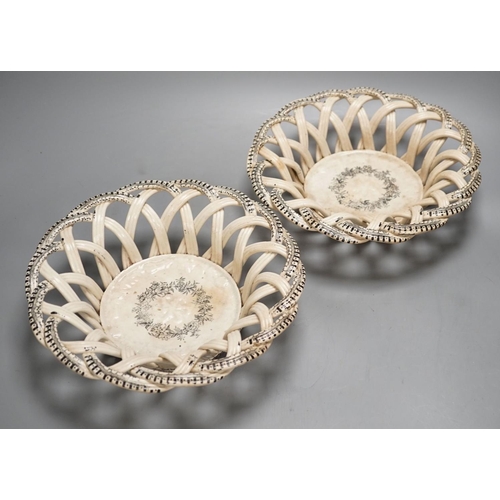 1310 - A pair of mid 19th century ironstone baskets, ex Charleston Manor sale - 26cm diameter