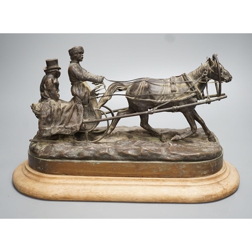 1312 - A Russian bronze troika group, late 19th / early 20th century, signed - 32cm long