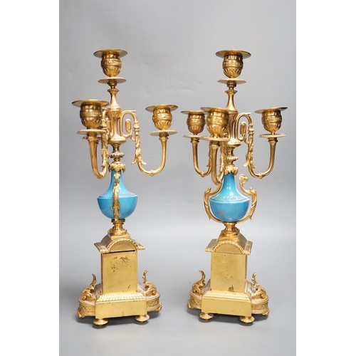 1315 - A pair of Louis XVI style ormolu and Sevres style porcelain candelabra 39cm