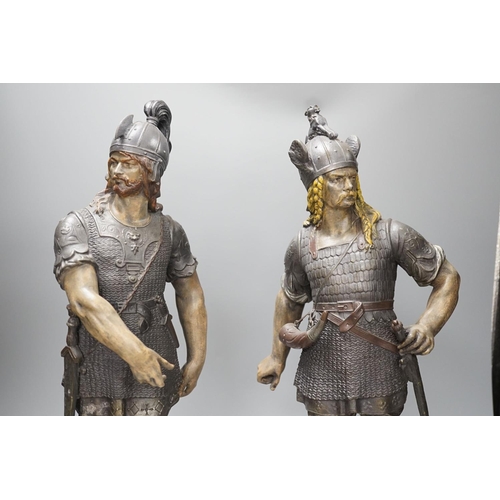 1324 - A pair of spelter figures of warriors - 54cm high