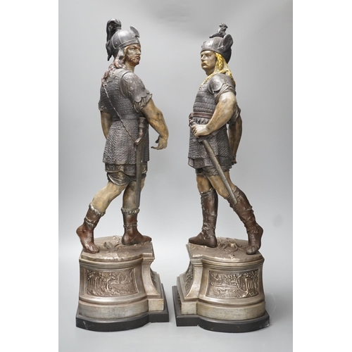 1324 - A pair of spelter figures of warriors - 54cm high