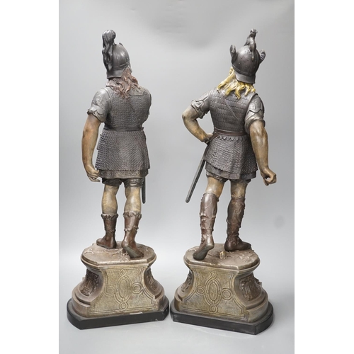 1324 - A pair of spelter figures of warriors - 54cm high