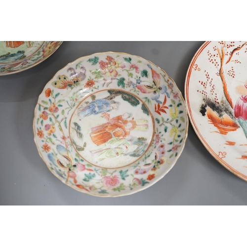 1334 - A group of 19th century Chinese famille rose and English chinoiserie tea wares