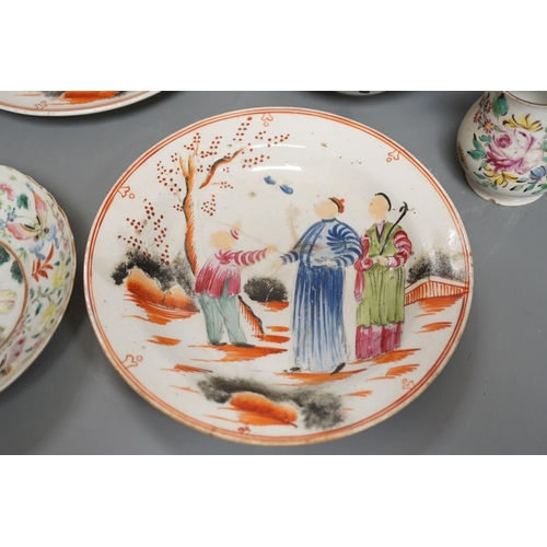 1334 - A group of 19th century Chinese famille rose and English chinoiserie tea wares