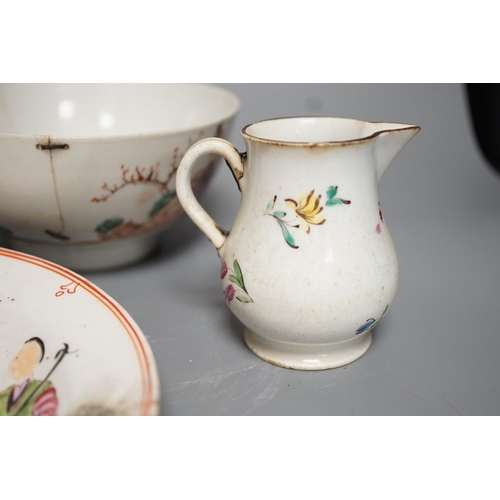 1334 - A group of 19th century Chinese famille rose and English chinoiserie tea wares