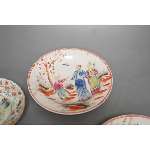 1334 - A group of 19th century Chinese famille rose and English chinoiserie tea wares