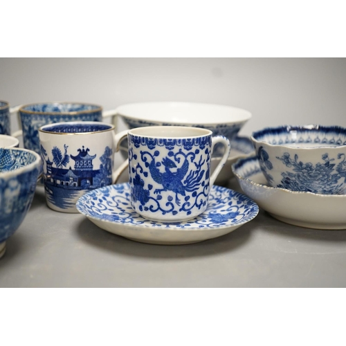 1337 - Mixed blue and white tableware including Burleigh ware, Woods and other 19th century blue and white... 