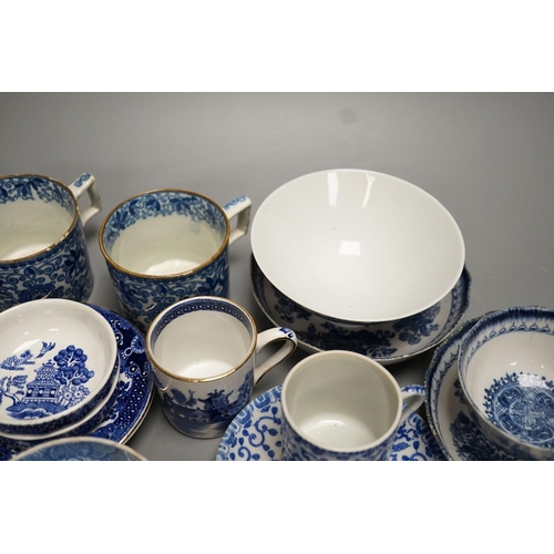 1337 - Mixed blue and white tableware including Burleigh ware, Woods and other 19th century blue and white... 