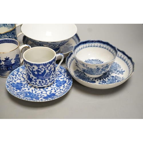 1337 - Mixed blue and white tableware including Burleigh ware, Woods and other 19th century blue and white... 