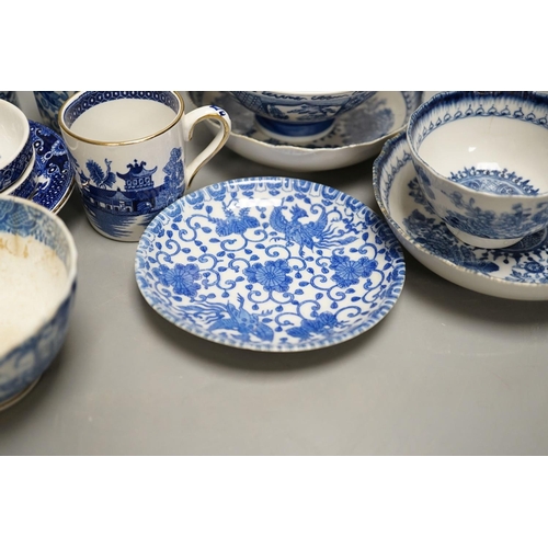 1337 - Mixed blue and white tableware including Burleigh ware, Woods and other 19th century blue and white... 