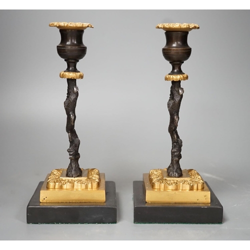 1340 - A pair of bronze and ormolu tree candlesticks - 22.5cm tall