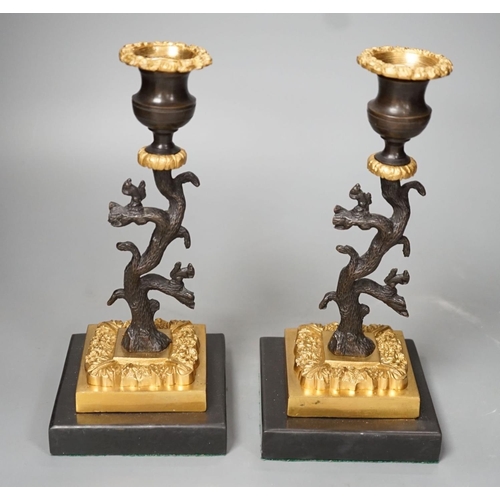 1340 - A pair of bronze and ormolu tree candlesticks - 22.5cm tall