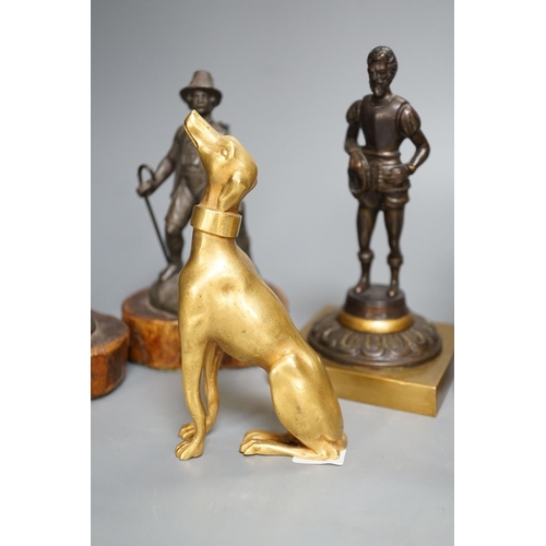 1341 - A brass Marly horse group , three decorative metal figures and a gilt bronze figure of a whippet (5)... 