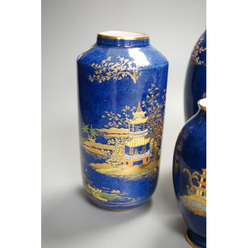 1342 - A group of Carlton ware blue ground chinoiserie lustre vases, tallest 18cm (5)