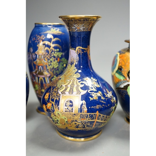 1342 - A group of Carlton ware blue ground chinoiserie lustre vases, tallest 18cm (5)